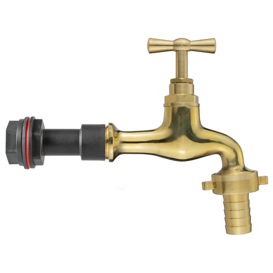 Water butt extension kit: 1/2" BSP, polished brass tap with garden-hose adapter