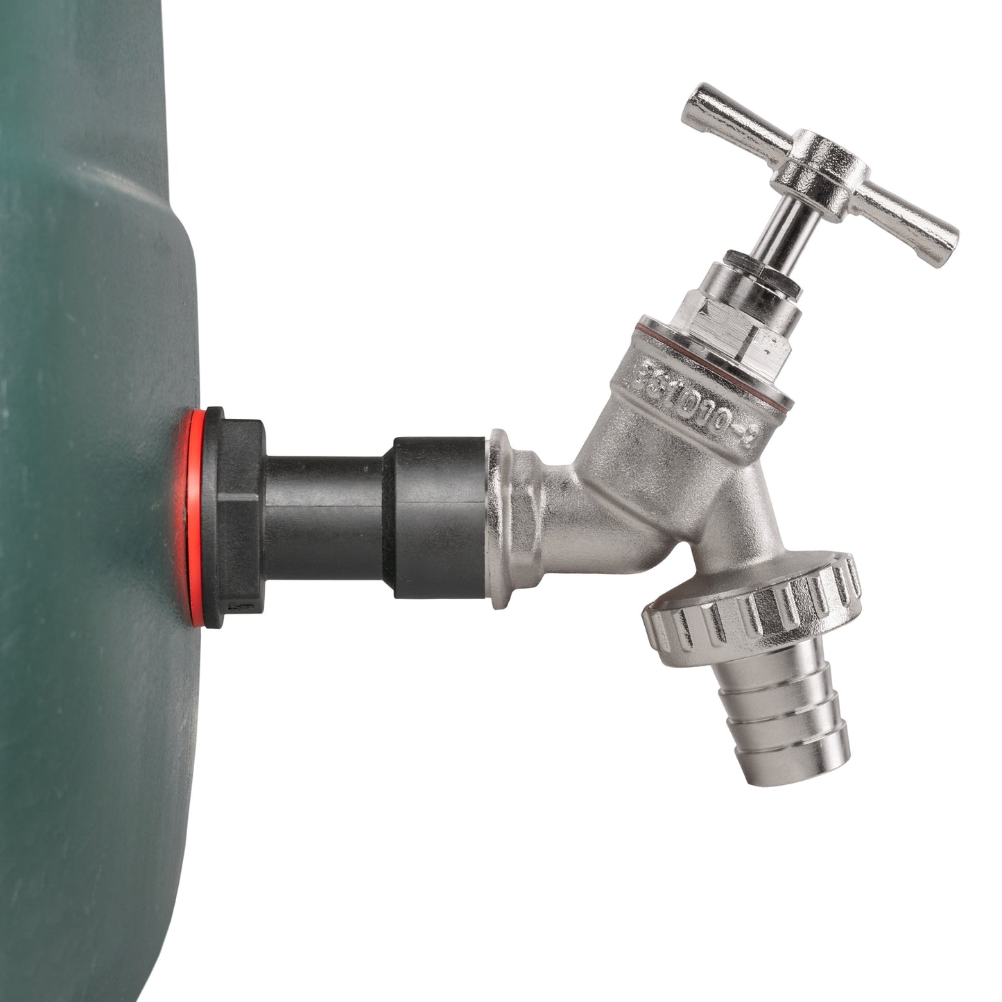 Nickel-plated tap outlet with barbed connection and lever shut-off handle