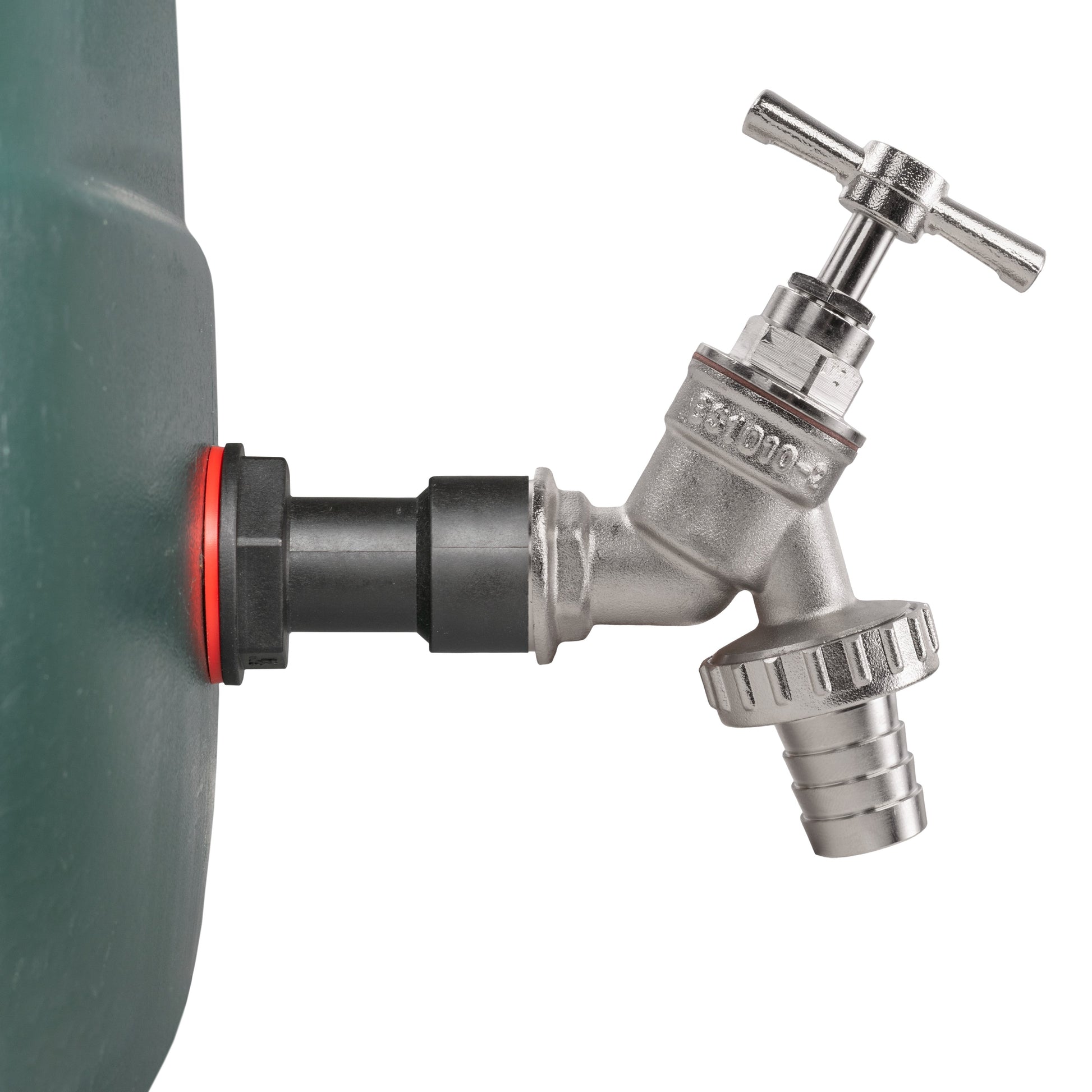 Nickel-plated tap outlet with barbed connection and lever shut-off handle