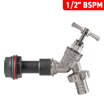 1/2" BSPM water butt extension kit with nickel-plated barbed tap and lever handle