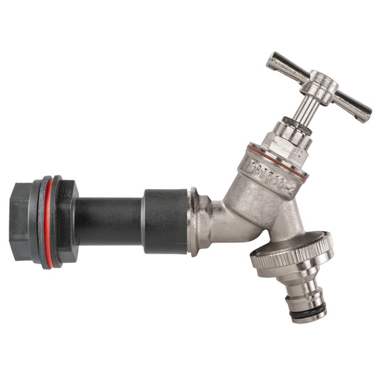 Water butt extension kit: nickel-plated 1/2" quick-connect tap with hose outlet