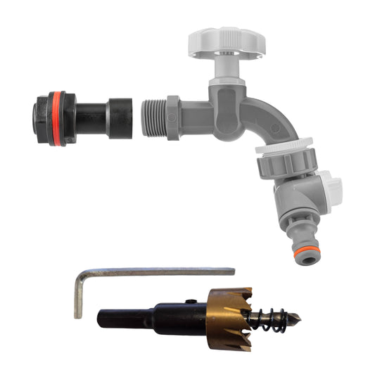 Wasserfass-Extension-Kit mit 1/2" Gewinde, zweiausgang Abzweiger und Bohrerset