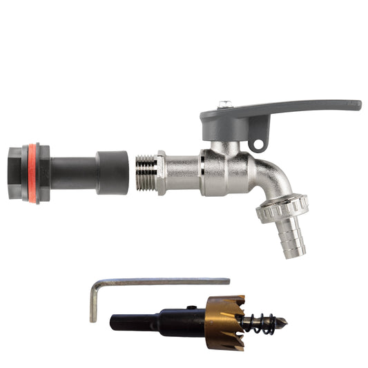 Water butt extension kit: lever tap, 1/2" hose barb, side lock, drill bit