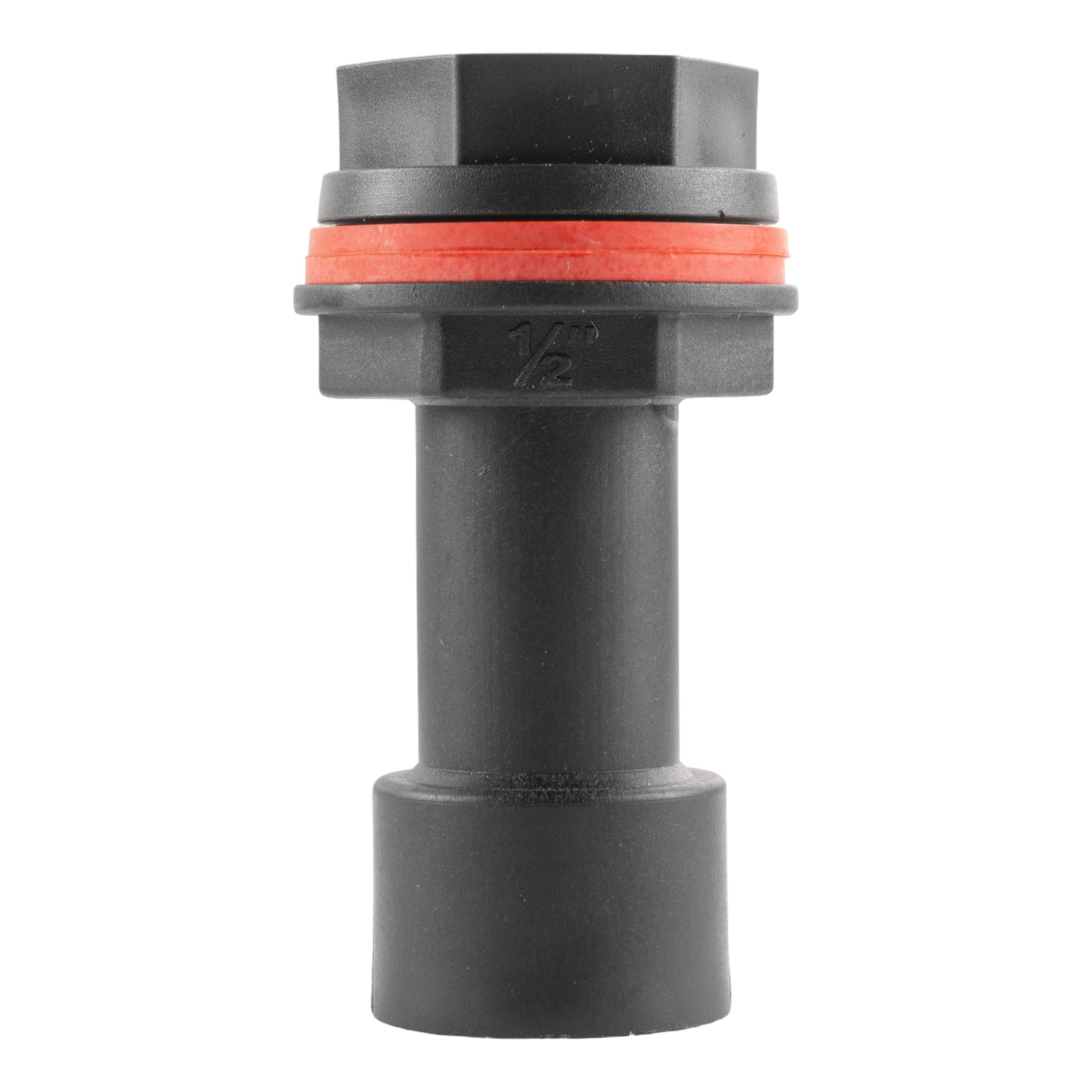 Water Butt Extension 1/2" BSPM-F: black threaded connector with orange seal ring