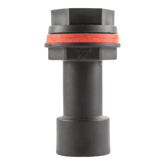 Water Butt Extension 1/2" BSPM-F: black threaded connector with orange seal ring