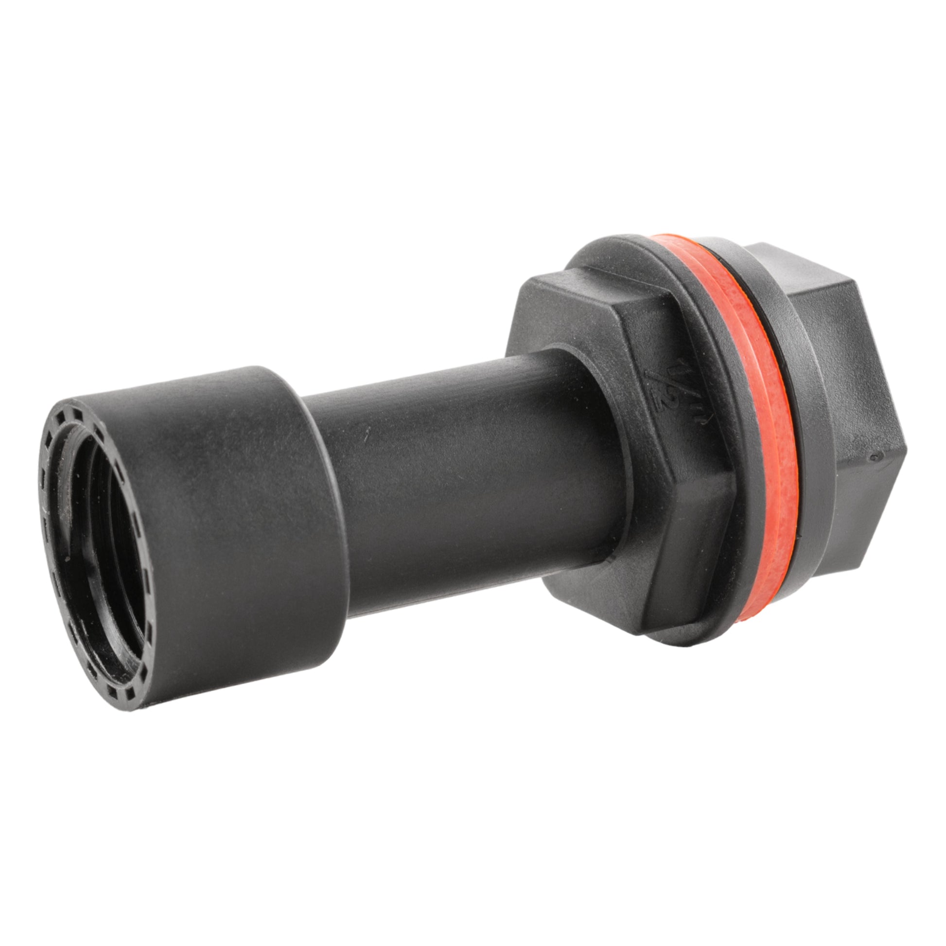 Water Butt Extension 1/2" BSPM-F: black connector with orange seal ring