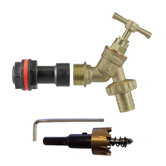 Water Butt Extension Kit 3/4" BSPM: Messing-Tap & Schlauchadapter