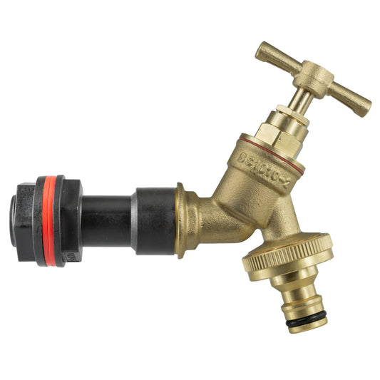 Water Butt Extension Kit 3/4" BSP brass quick-connect tap with black hose adapter