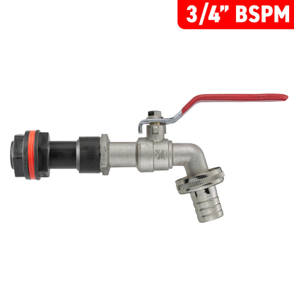 3/4" BSPM water butt extension kit with barbed lever tap and red handle