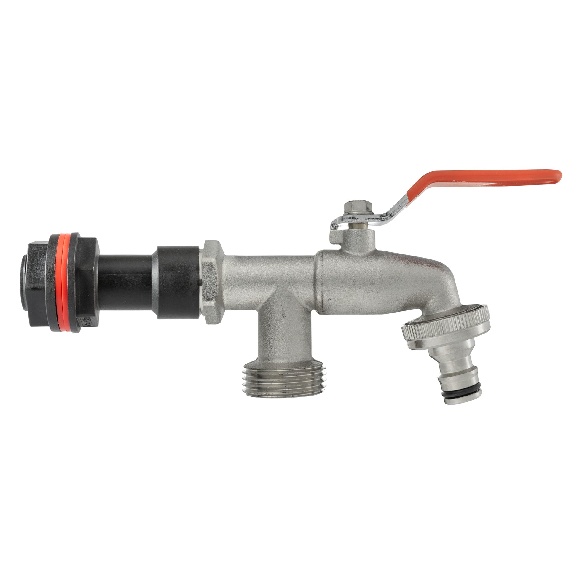 Water butt extension tap kit, 3/4 in BSPM, double-tap outlets with red lever