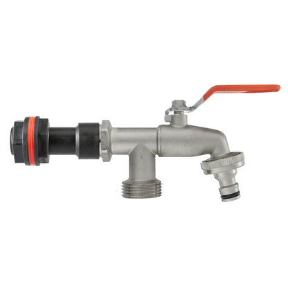 Water butt extension tap kit, 3/4 in BSPM, double-tap outlets with red lever