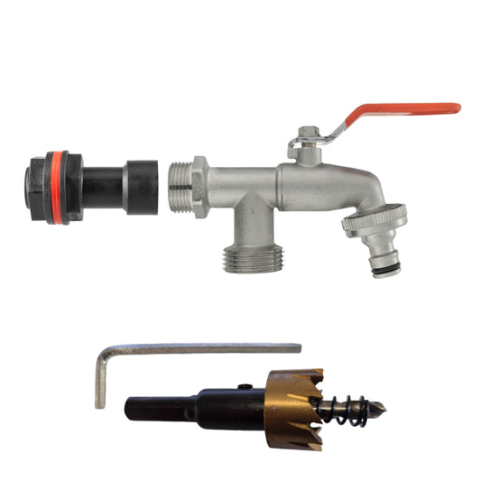 Water Butt Extension Kit 3/4" BSPM mit Doppeltap-Hahn und rotem Hebel