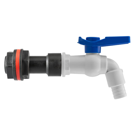 Water butt extension kit, 3/4" white PVC tap with blue lever