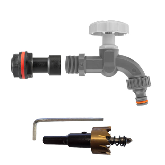 Regentonnen-Adapter-Set 3/4" mit grauem Drehregler-Tap und Verschraubungsstück