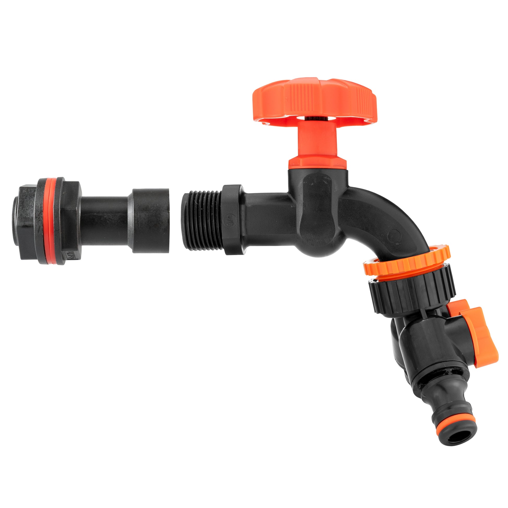 Wasserfass-Verlängerungsset: 3/4" Anschlussstück, orangefarbene Regler und zwei Ausgänge
