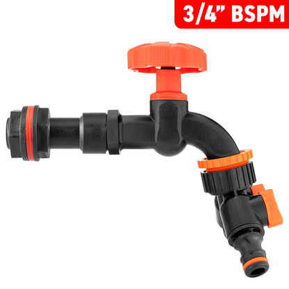 3/4" BSPM Wasserfass-Verlängerung: schwarzer Adapter mit orangefarbenem Drehknopf