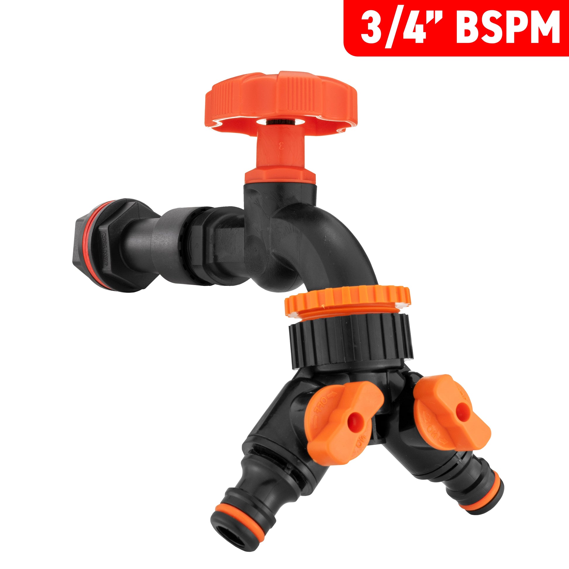 Water butt extension kit 3/4" BSPM with black dial and two-way splitter, orange/black