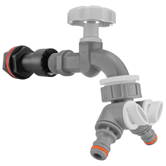 Water butt extension kit, grey dial tap, two-way splitter, 3/4" BSPM