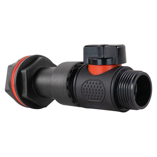 Water butt extension kit: inline 3/4" BSP valve, black body, orange center