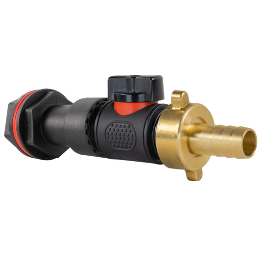 Water butt extension kit: inline valve with 3/4" BSPM and brass 1/2" barb