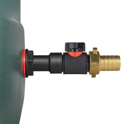 Inline valve fitting with brass 3/4" barbed hose end and black housing, orange insert