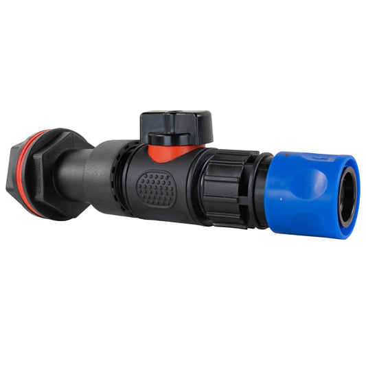 Water butt extension kit 3/4" inline valve, blue female quick connector