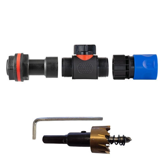 Water butt extension kit: inline valve and blue female quick connector, 3/4"