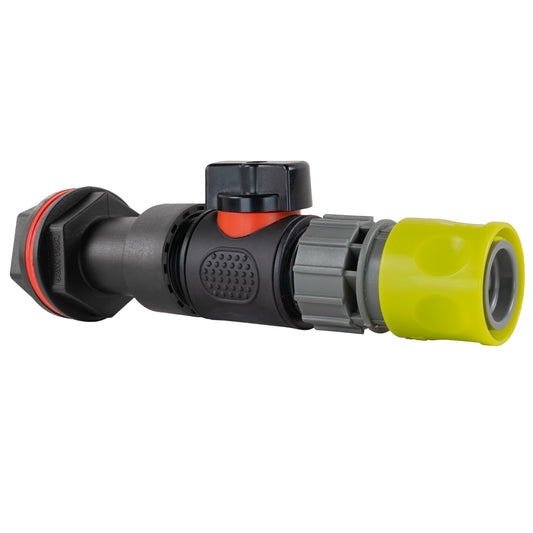Water butt extension kit with inline valve and lime female quick connector, 3/4" BSP