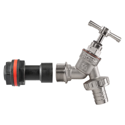 Nickel-plated barbed tap extension with 3/4" coupling and red-ring seal