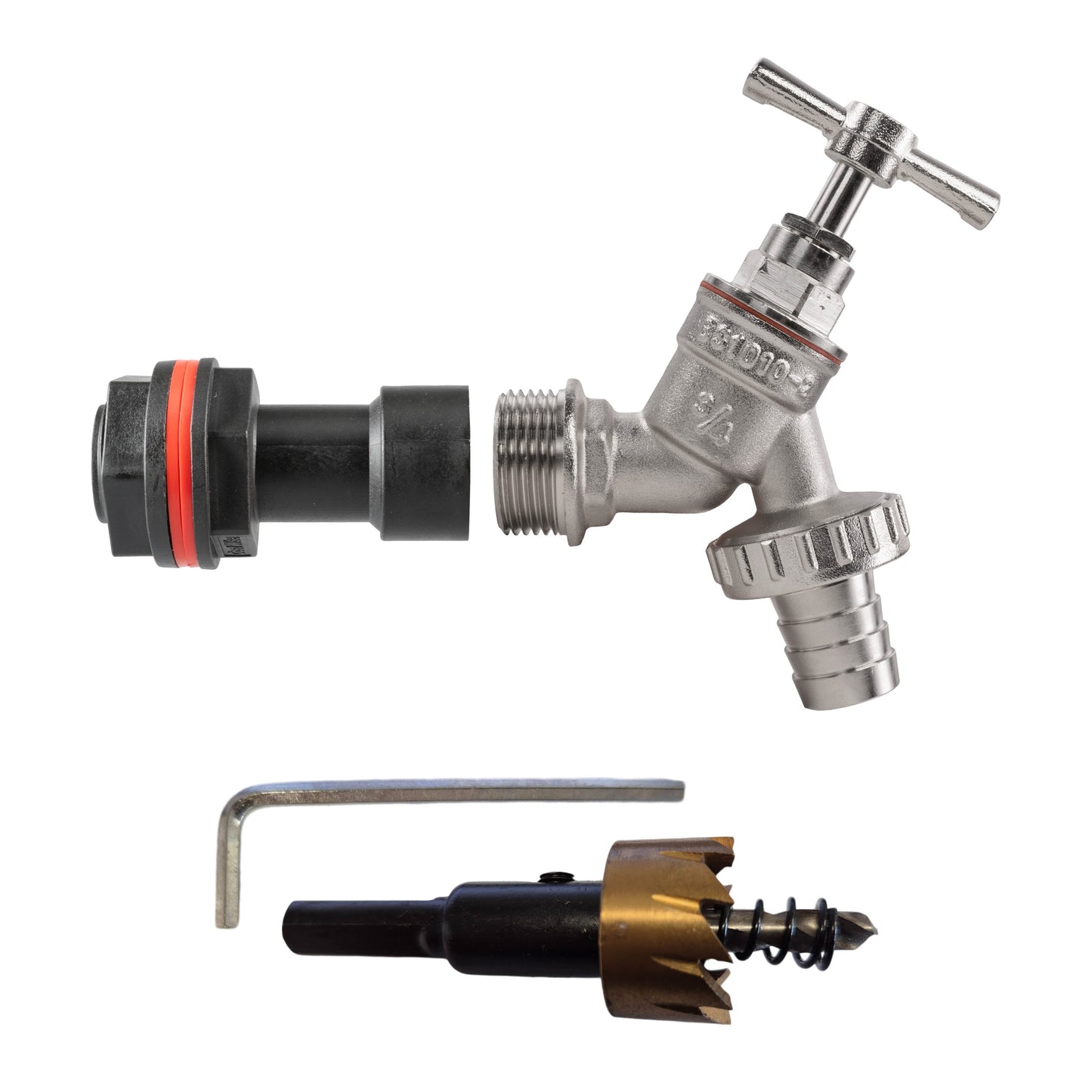 3/4" BSP extension kit: nickel-plated barbed tap with coupling and red seal ring
