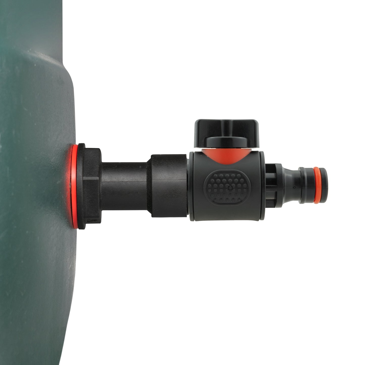 Black quick-connect valve with red insert and 3/4" BSPM connector