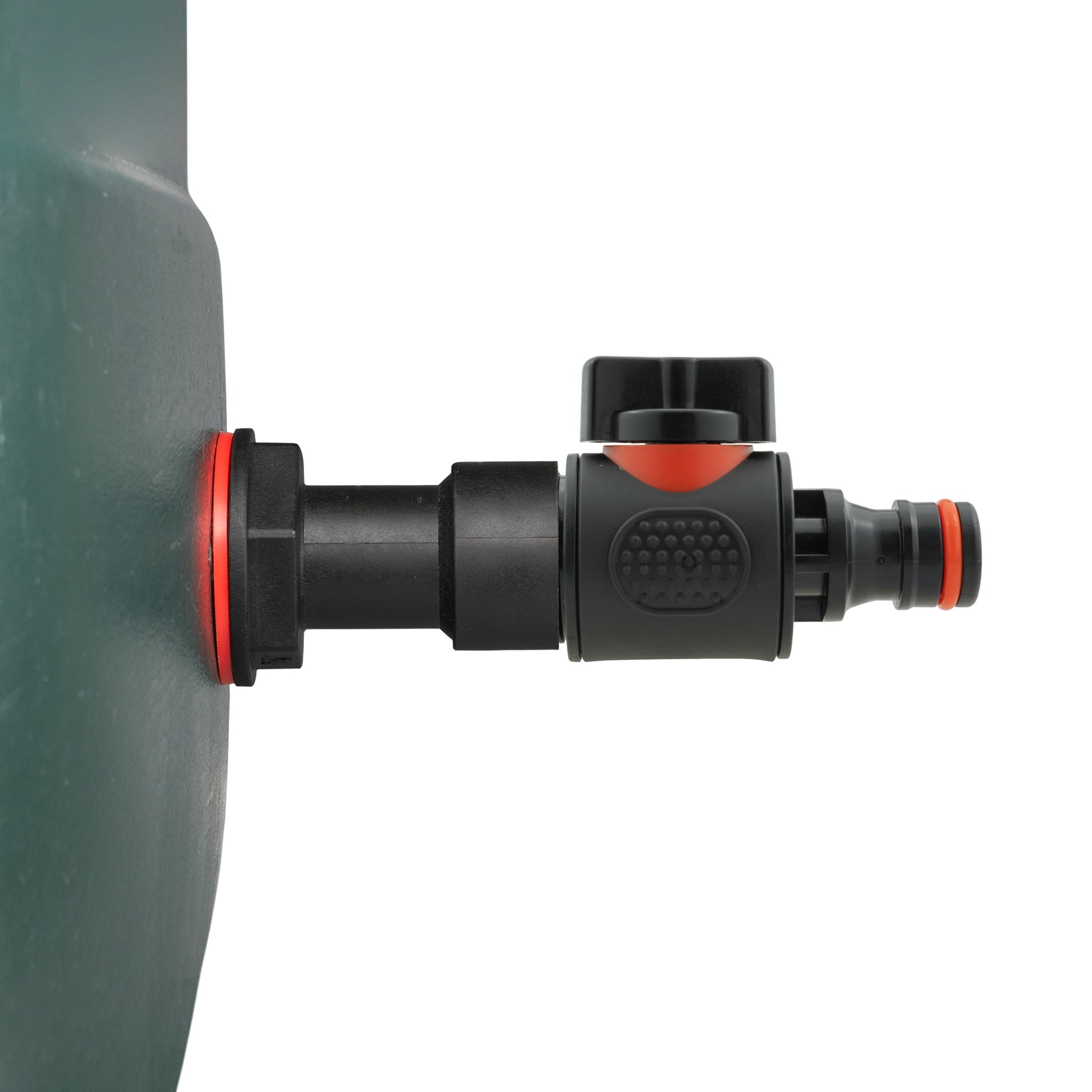 Black quick-connect valve with red insert and 3/4" BSPM connector