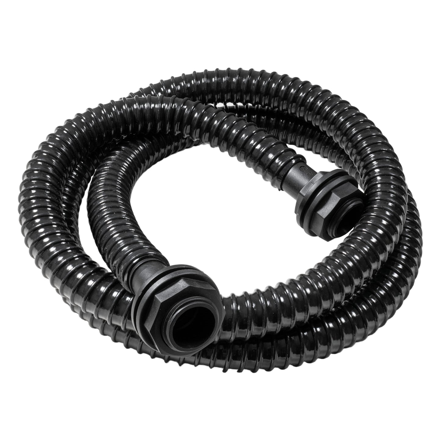 Schwarze 32-mm Schlauchkupplungen mit gerippeltem Flexschlauch