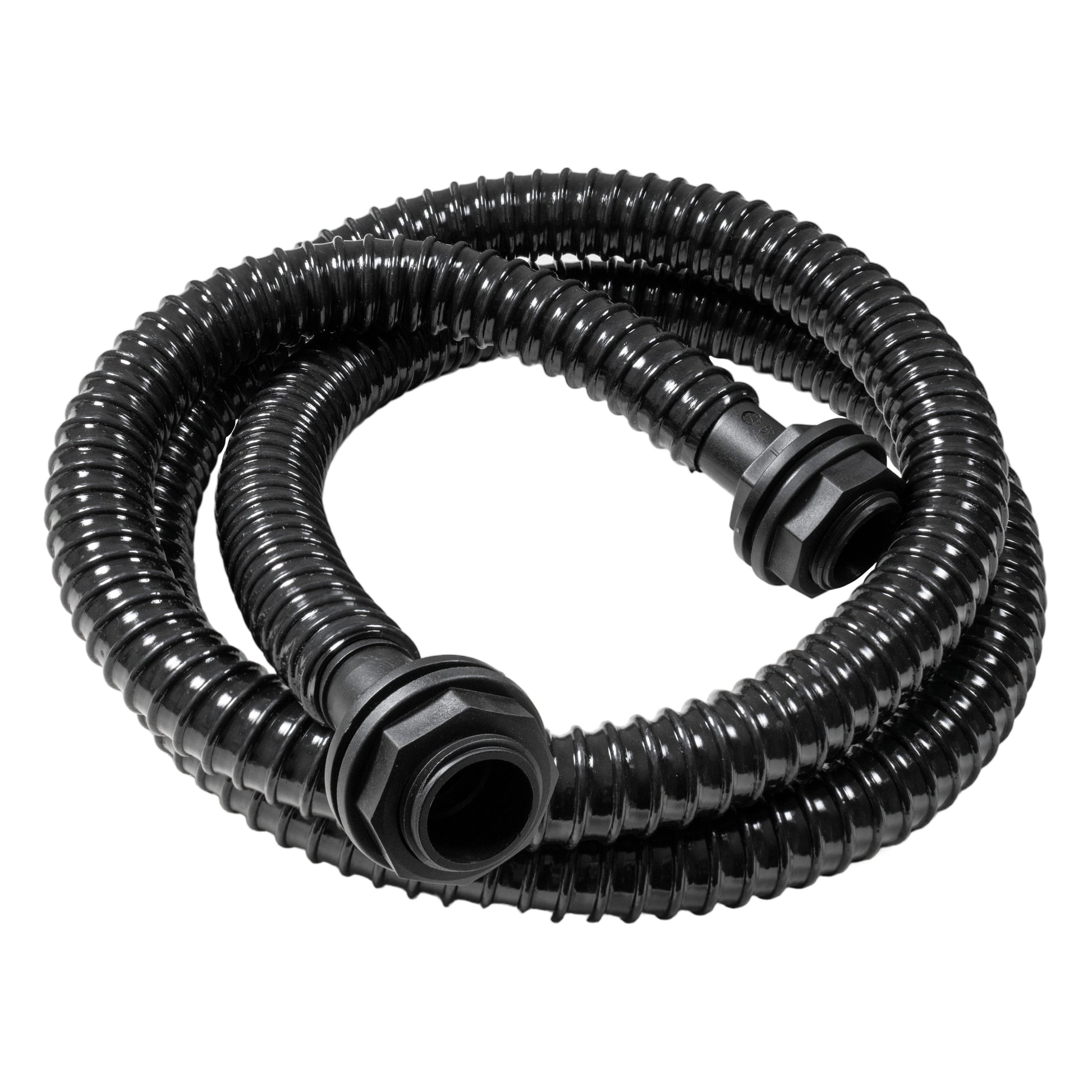Schwarze 32-mm Schlauchkupplungen mit gerippeltem Flexschlauch