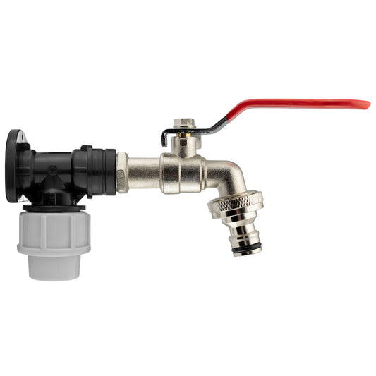20mm MDPE wall flange lever tap kit with snap-on connections, 1/2" outlet