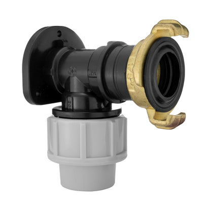 20mm MDPE wall flange kit, black plastic adapter with brass ring and rubber seal