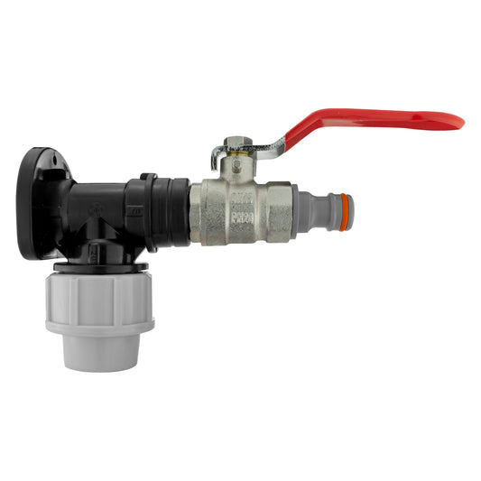 20mm MDPE wall flange kit with lever valve, snap-on coupling and shut-off handle