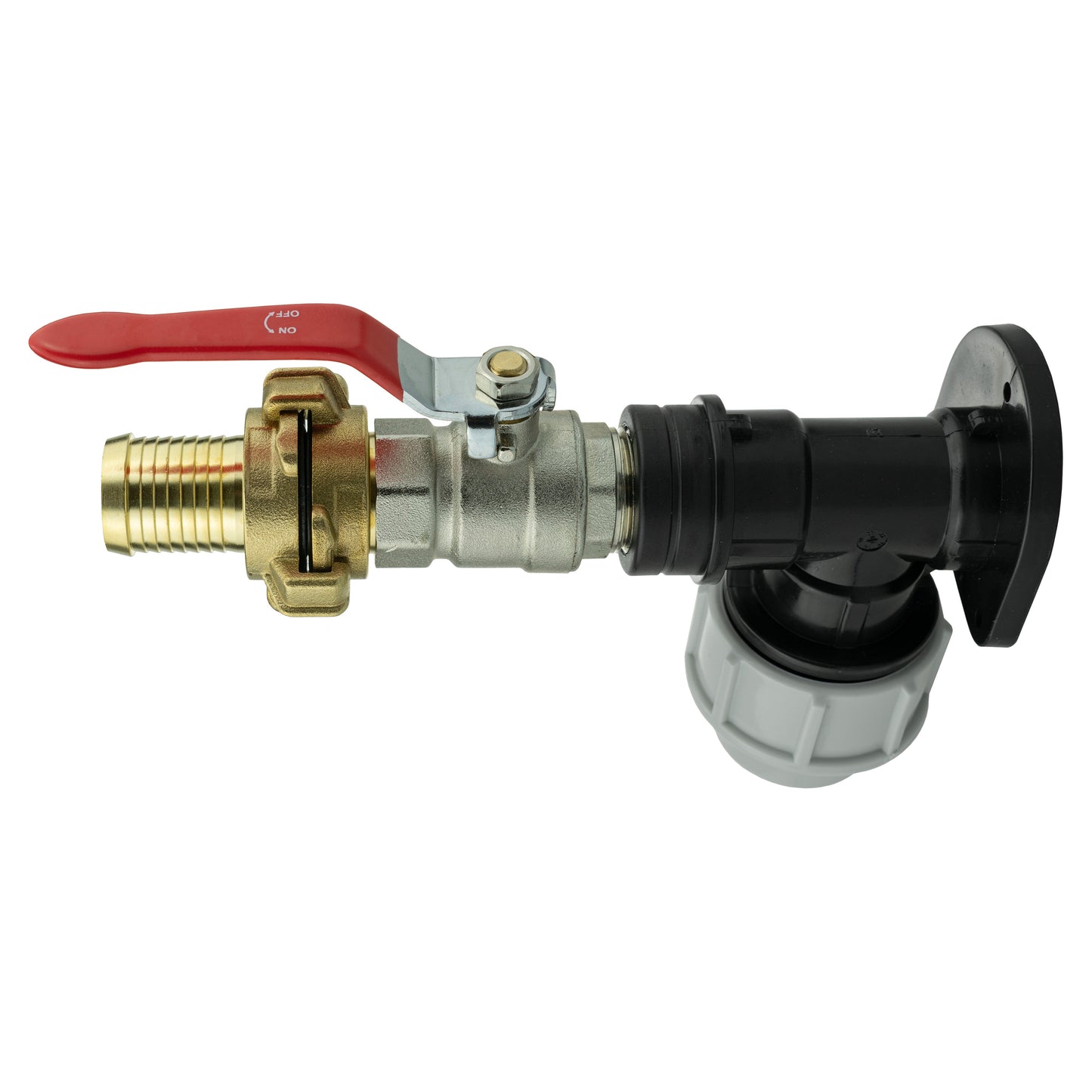 Wall flange kit with lever valve, red lever handle and black outlet elbow