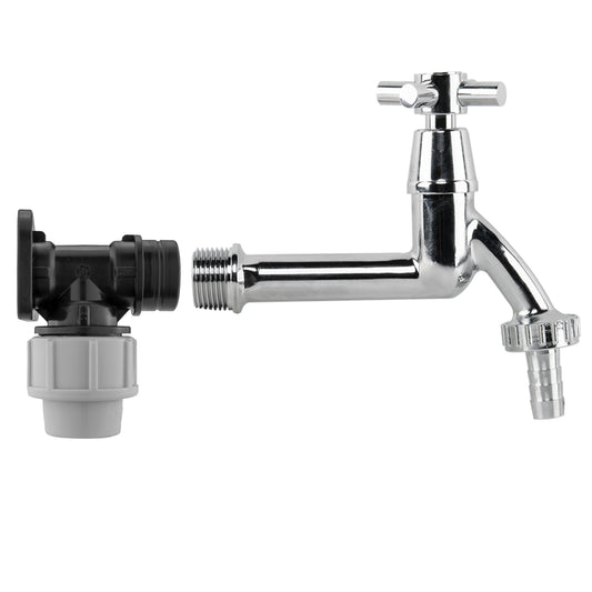 Wall flange kit 20mm MDPE with black elbow outlet and grey coupling