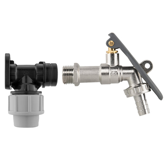20mm MDPE wall flange kit with lever tap hose barb and lever lock