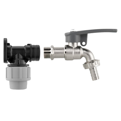 20mm MDPE wall flange kit with lever tap, hose barb and side lock fitting