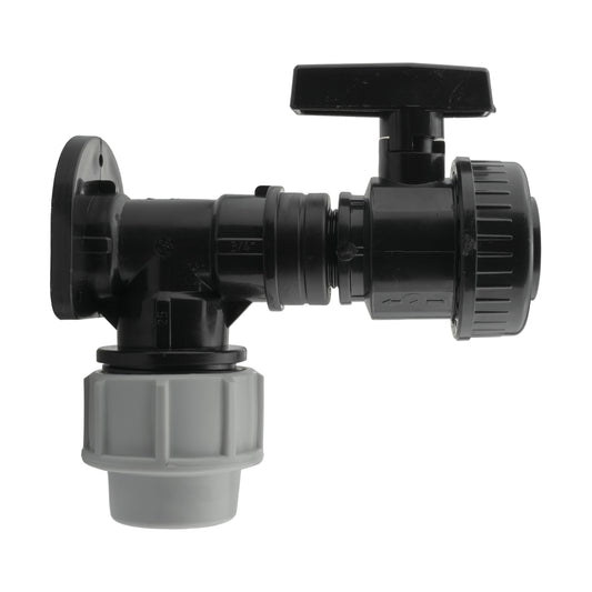 32mm MDPE Wandflansch-Kit mit großer Kunststoffventil-Einheit, 3/4" BSP