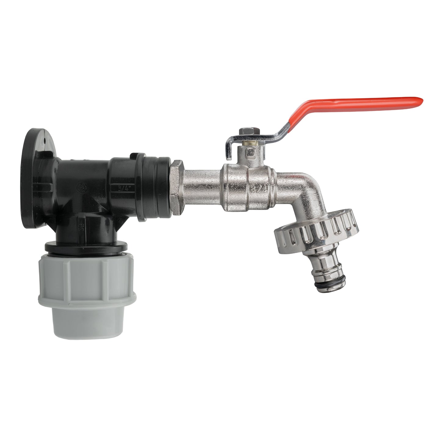 Wall flange kit, 32mm MDPE quick-connect lever tap assembly with red handle