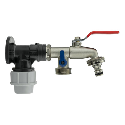 32mm MDPE wall flange kit with ¾" BSPF double lever tap, red lever and metal body