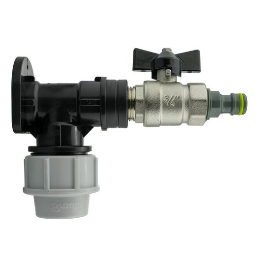 Wall flange kit: MDPE + bib valve with click-lock male lime push-fit connector