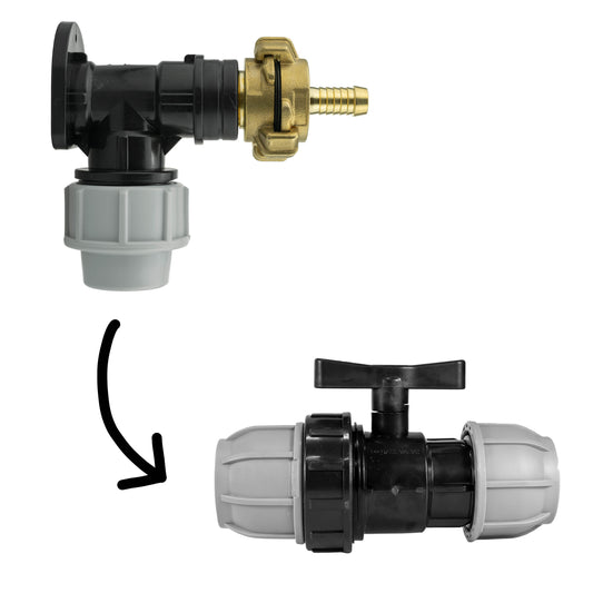32mm wall flange elbow fitting with brass 13mm barbed Geka valve connector