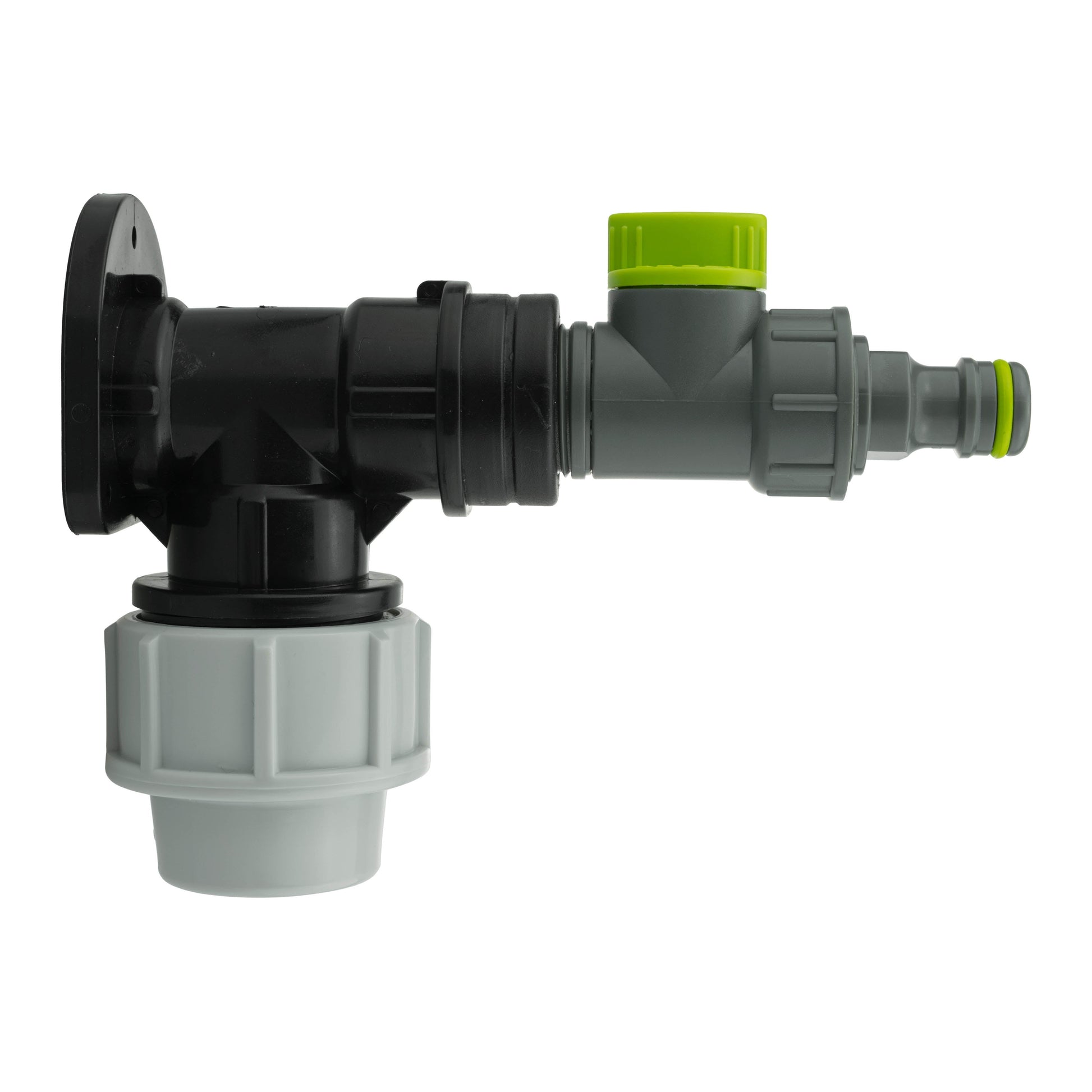 32mm MDPE wall flange kit with quick connector valve, black and grey fittings
