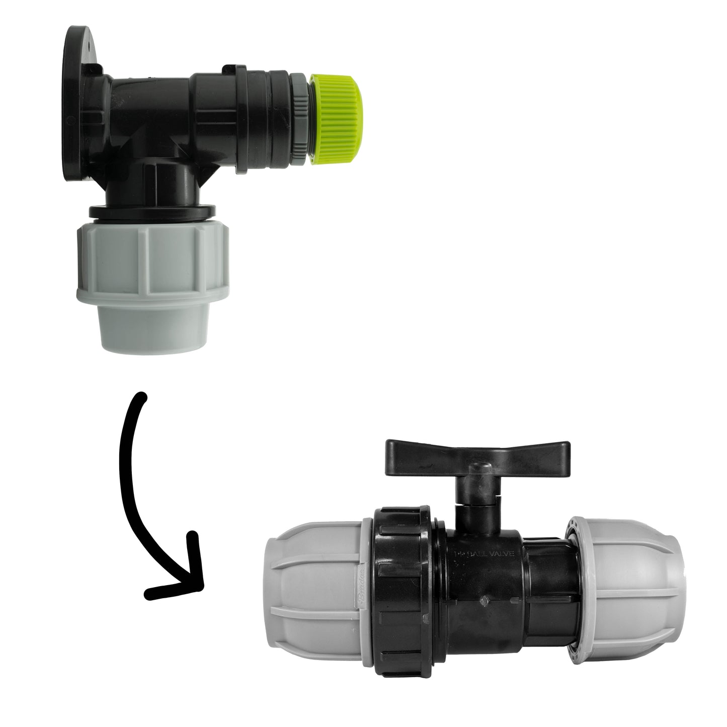 Wall flange kit 32mm MDPE valve with direct hose connector