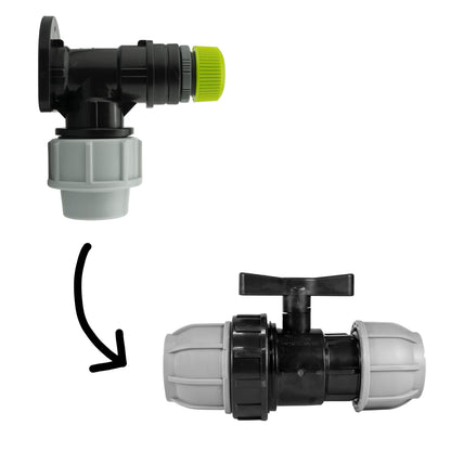 Wall flange kit 32mm MDPE valve with direct hose connector