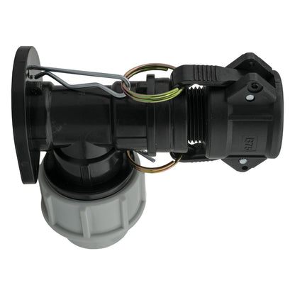Wall flange kit angle connector with 3/4in camlock end and grey MDPE sleeve
